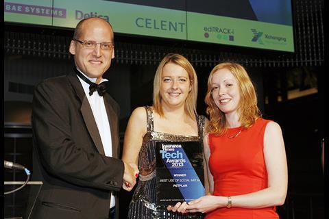 Insurance Times editor Saxon East with Petplan's Francesca Keefe and Libby Goodwin